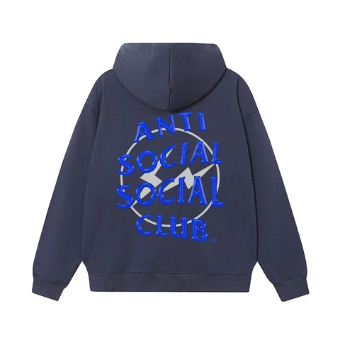 Anti Social Social Club Blue Lightning Circle Logo Hoodie - Navy Blue