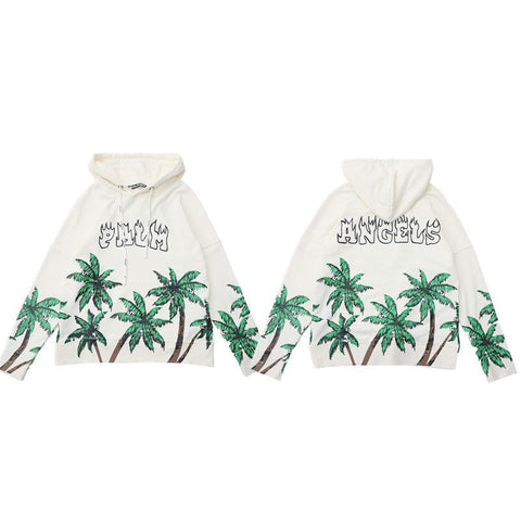 Palm Angels All-Over Palm Trees & Graffiti Logo Hoodie - Off-White