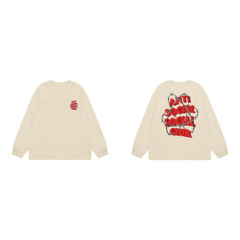 Anti Social Social Club Barbed Wire Red Logo Long Sleeve T-Shirt - Cream
