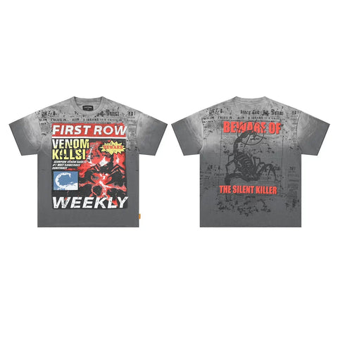 First Row “Venom Kills / Silent Killer” Scorpion Newspaper Vintage Tee