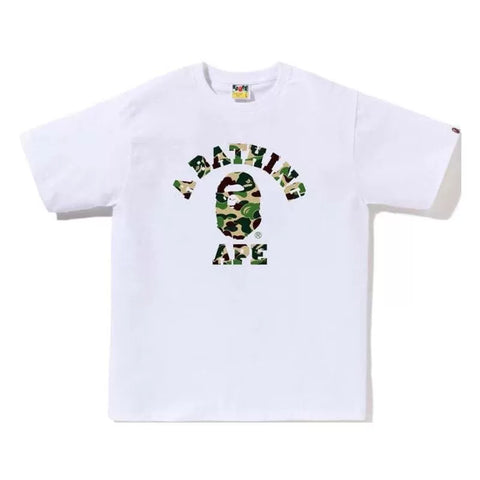 BAPE Style Camo Ape Head Arch Logo Short-Sleeve Tee - White/Classic Green