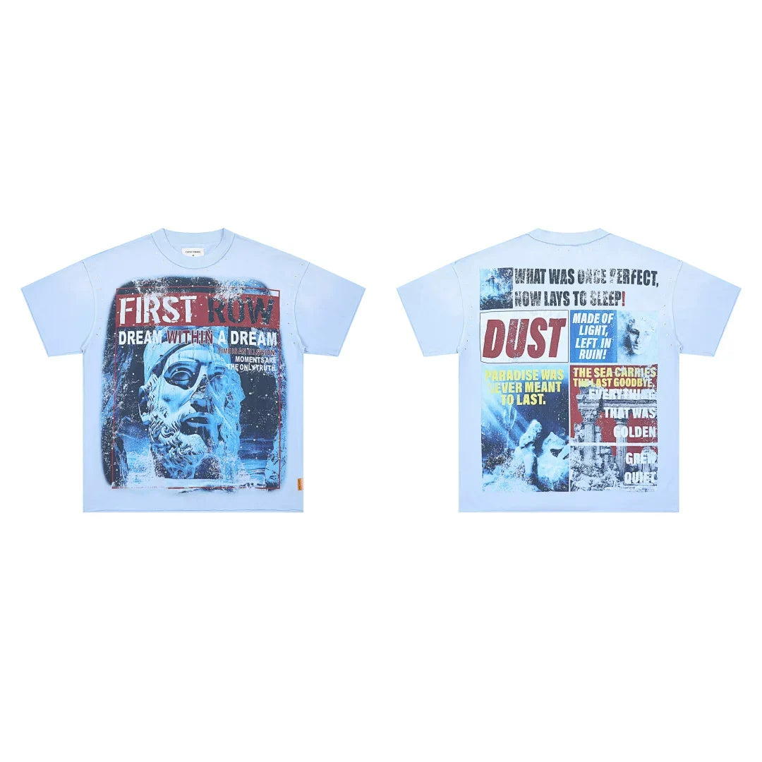 First Row “Dream Within a Dream / Dust” Newspaper Collage Vintage Tee