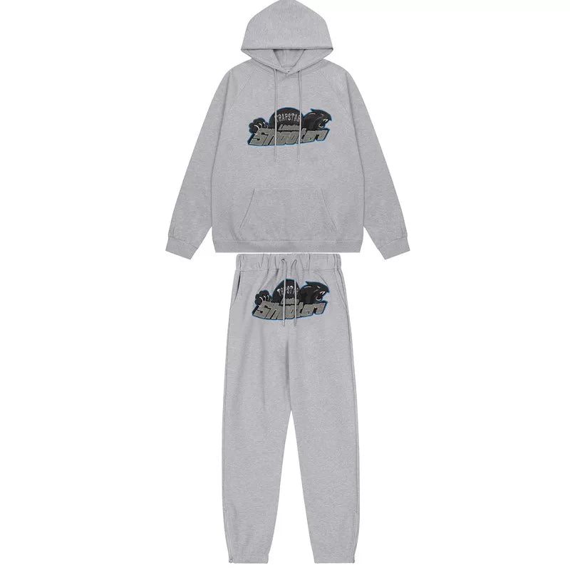 American tide trapstar blue gray tiger head gradient towel embroidered men's and female couple sweater trousers casual set (3)