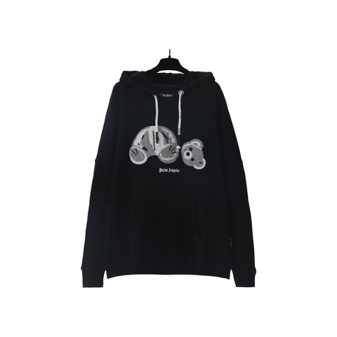 Palm Angels Spray-Effect Decapitated Bear Hoodie - Black