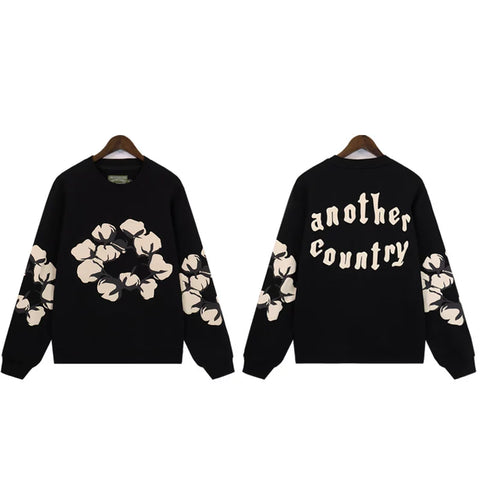 "Denim Tears" Another Country Cotton Wreath Oversized Black Sweatshirt