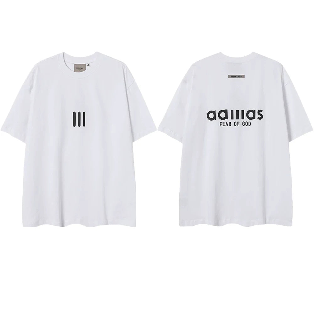 ESSENTIALS Short sleeved T-shirt European and American High Street FOG Double Line Men's and Women's American Trendy Brand Pure Cotton Round Neck Loose Set (15)