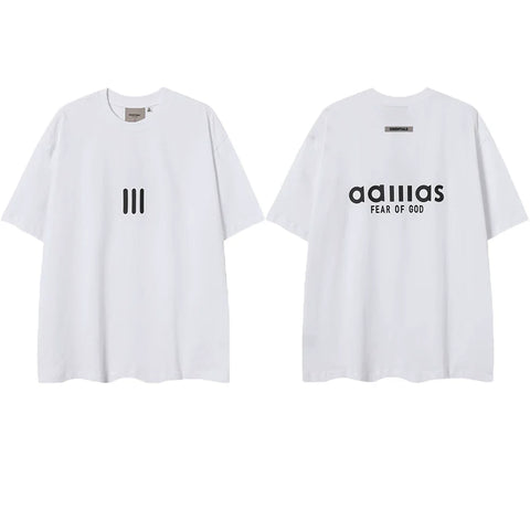 ESSENTIALS Short sleeved T-shirt European and American High Street FOG Double Line Men's and Women's American Trendy Brand Pure Cotton Round Neck Loose Set (15)
