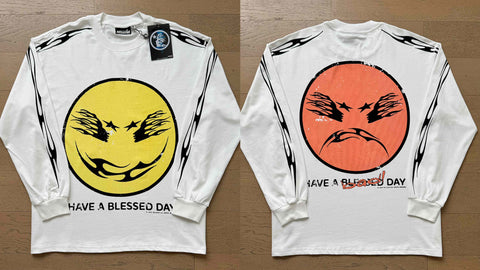 Hellstar "Have a Blessed Day" Smiley Graphic Long Sleeve Tee - White