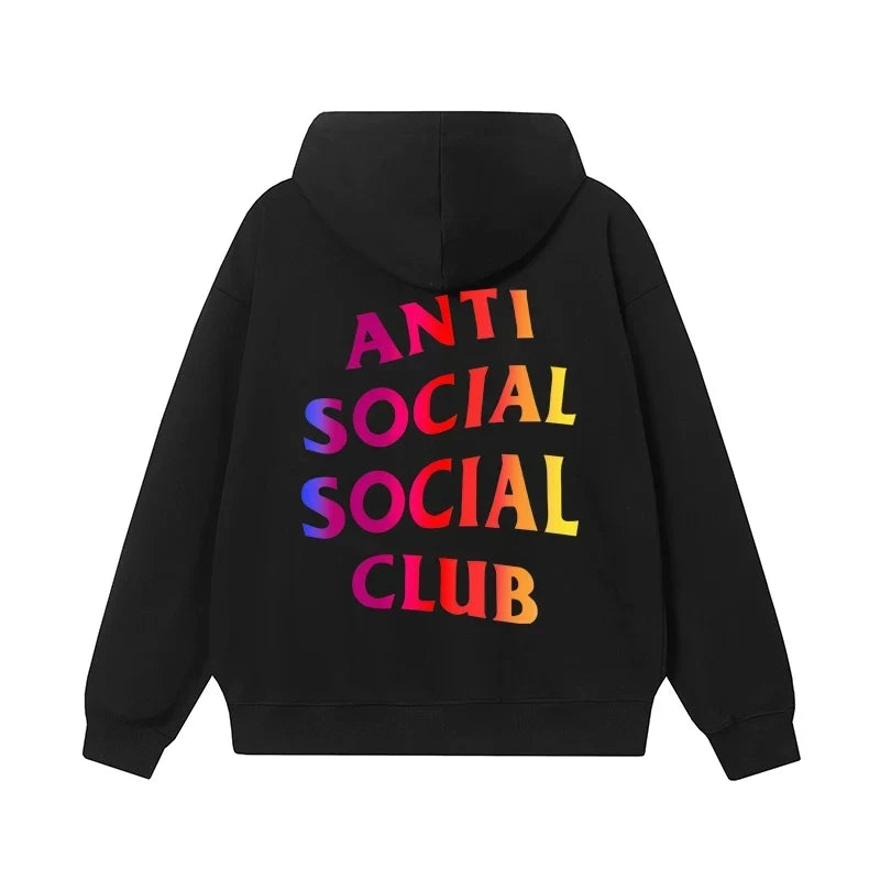 Anti Social Social Club Gradient Rainbow Logo Hoodie - Black