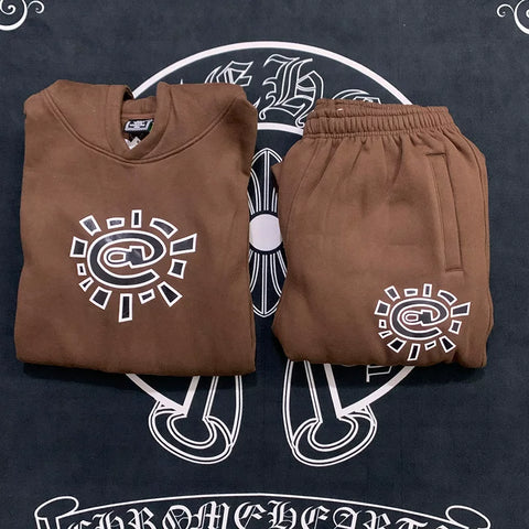 ADWYSD Logo Heavyweight Hoodie and Sweatpants Set - Brown