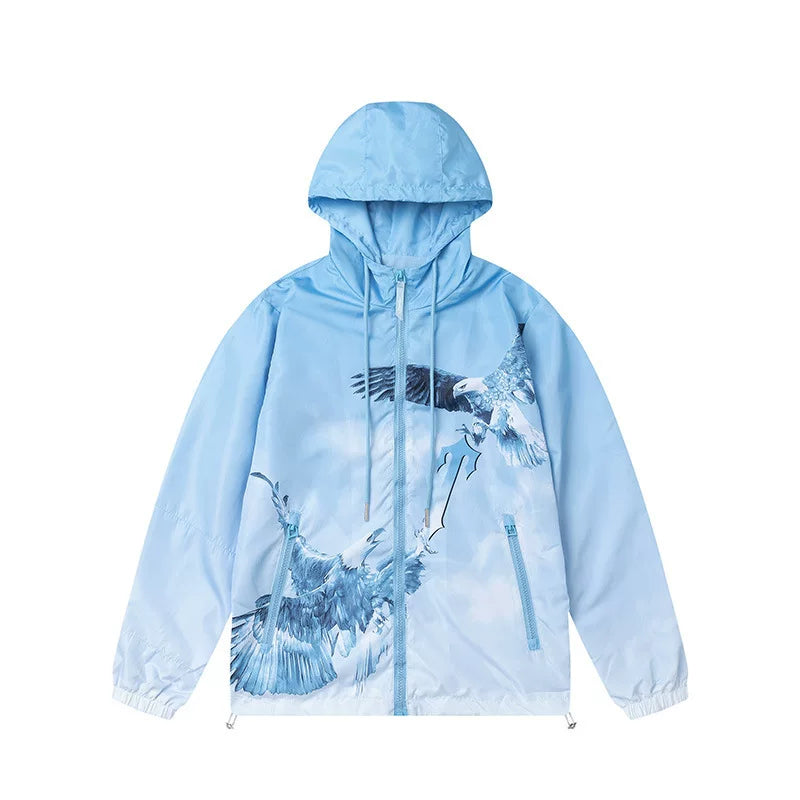 Cross border foreign trade autumn and winter Trapstar letter embroidery eagle zipper windbreaker hooded windbreaker men's and women's jacket jacket (1)