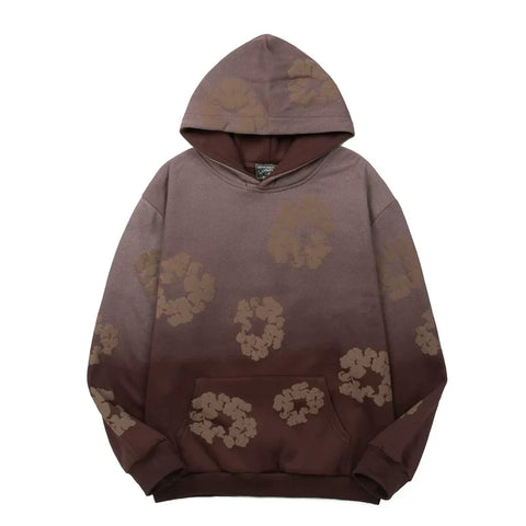 "Denim Tears" Brown Ombre Floral Pattern Oversized Hoodie