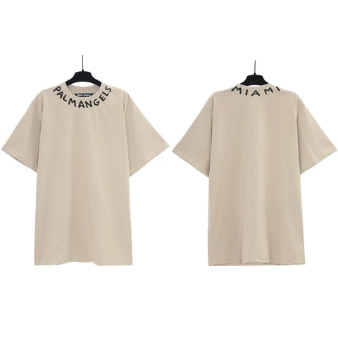 Palm Angels Neckline Collar Logo T-Shirt - Beige/Miami