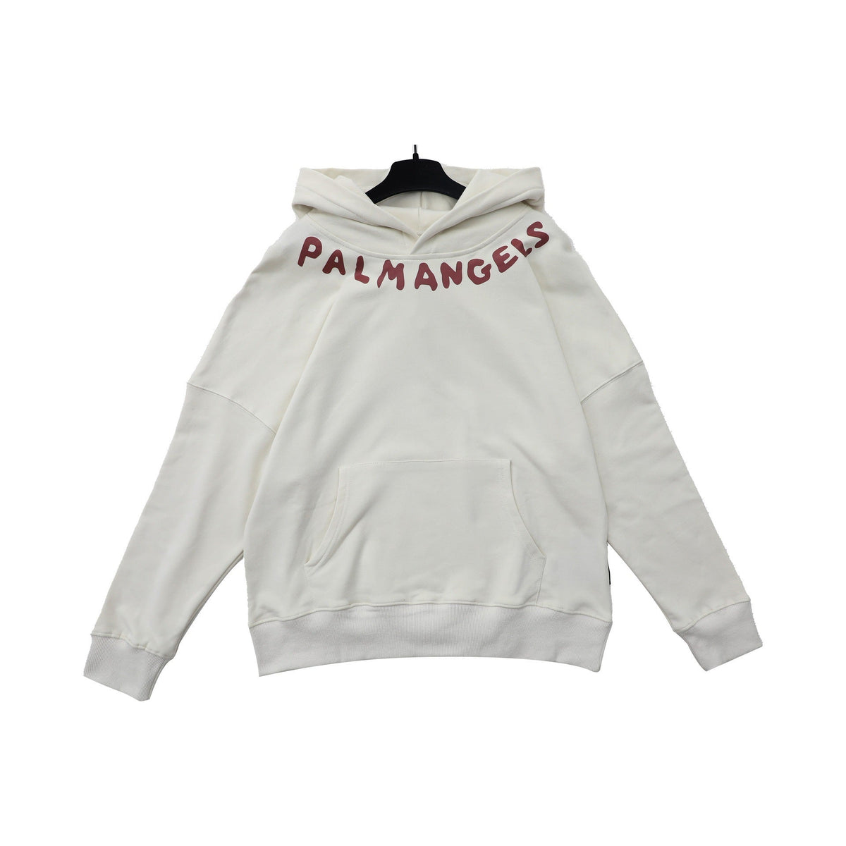 Palm Angels Curved Neckline Logo Embroidered Hoodie - Off-White/Burgundy