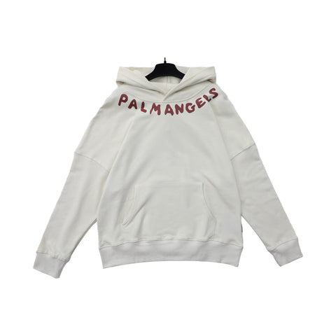 Palm Angels Curved Neckline Logo Embroidered Hoodie - Off-White/Burgundy