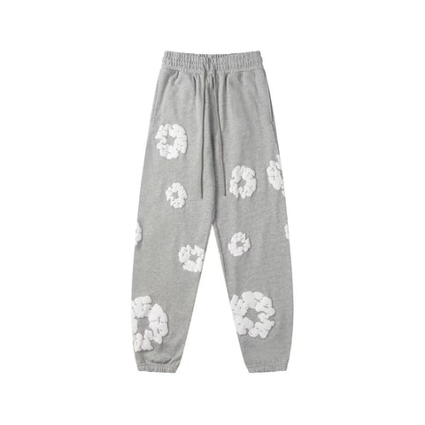 "Denim Tears" Grey Floral Pattern Oversized Sweatpants