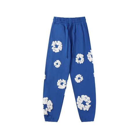 "Denim Tears" Royal Blue Floral Pattern Oversized Sweatpants