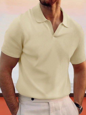 Simple Breathable Lapel Waffle Shirt