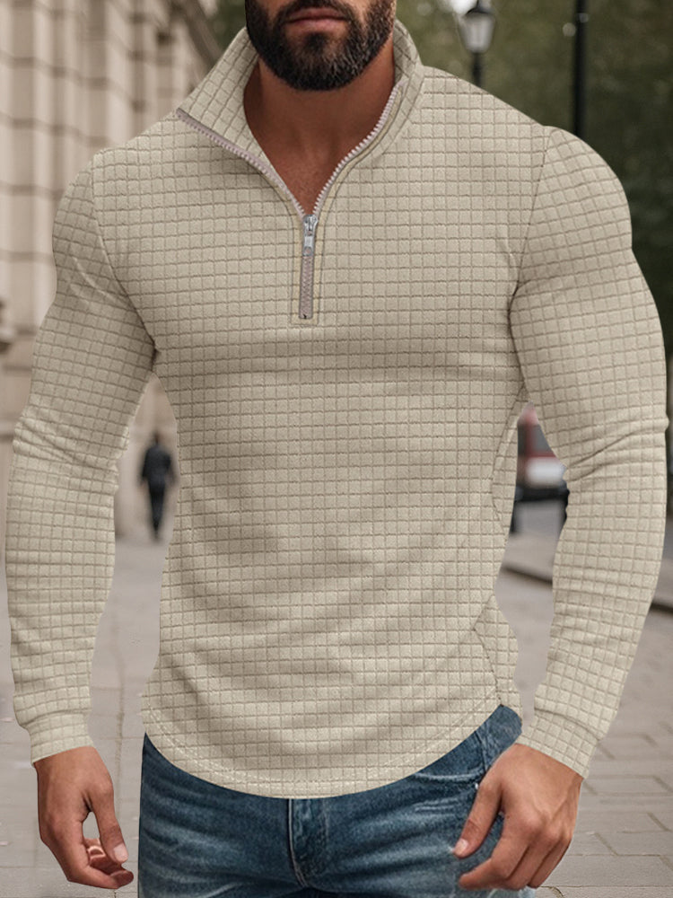 Casual Checkered Stand Collar Sweatshirt