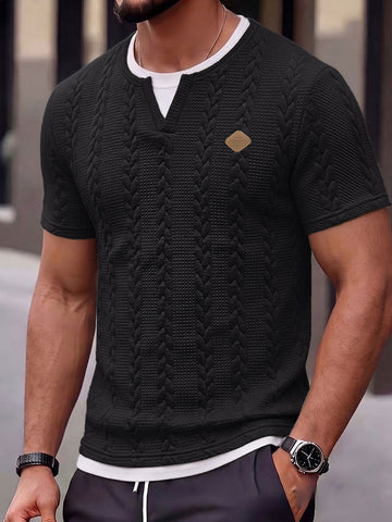 Cable Knit Faux Two-Piece Short Sleeve T-Shirt