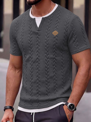 Cable Knit Faux Two-Piece Short Sleeve T-Shirt