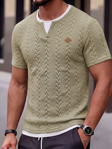 Cable Knit Faux Two-Piece Short Sleeve T-Shirt