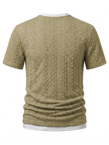 Cable Knit Faux Two-Piece Short Sleeve T-Shirt