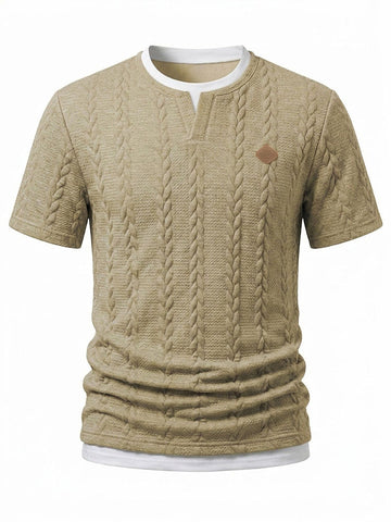 Cable Knit Faux Two-Piece Short Sleeve T-Shirt