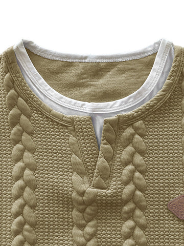 Cable Knit Faux Two-Piece Short Sleeve T-Shirt