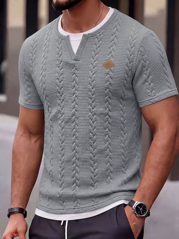 Cable Knit Faux Two-Piece Short Sleeve T-Shirt