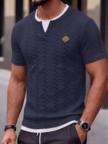 Cable Knit Faux Two-Piece Short Sleeve T-Shirt