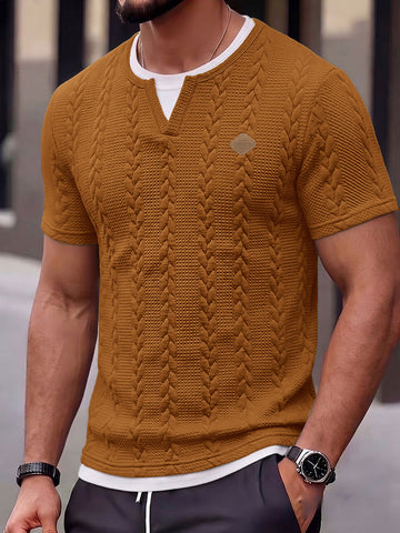 Cable Knit Faux Two-Piece Short Sleeve T-Shirt
