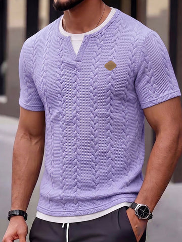 Cable Knit Faux Two-Piece Short Sleeve T-Shirt