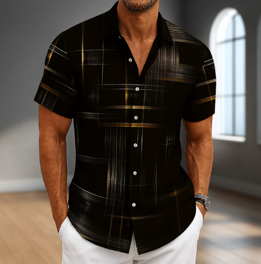 Men’s Lightweight Patterned Short Sleeve Button-Up Shirt