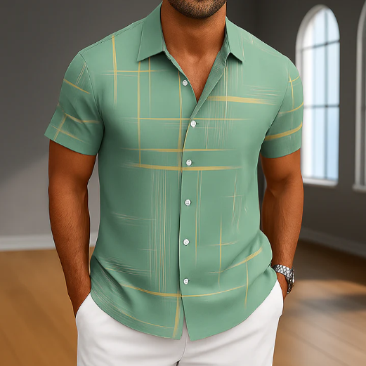 Men’s Lightweight Patterned Short Sleeve Button-Up Shirt