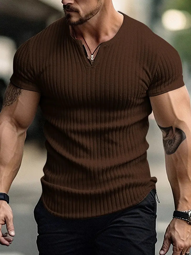 Men’s Ribbed Notch Neck Short-Sleeve Shirt