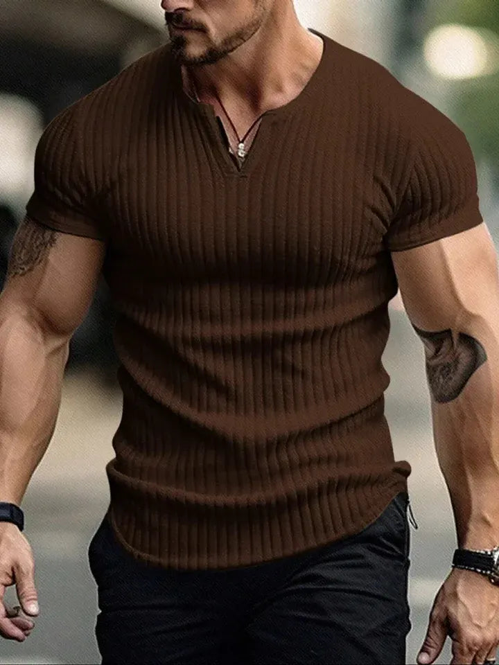 Men’s Ribbed V-Neck Short Sleeve T-Shirt