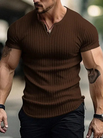 Men’s Ribbed V-Neck Short Sleeve T-Shirt