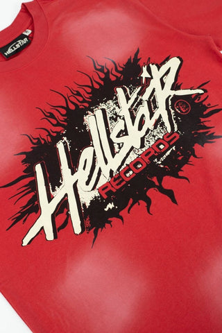 Hellstar Records Flame Graphic Acid Wash Oversized T-Shirt
