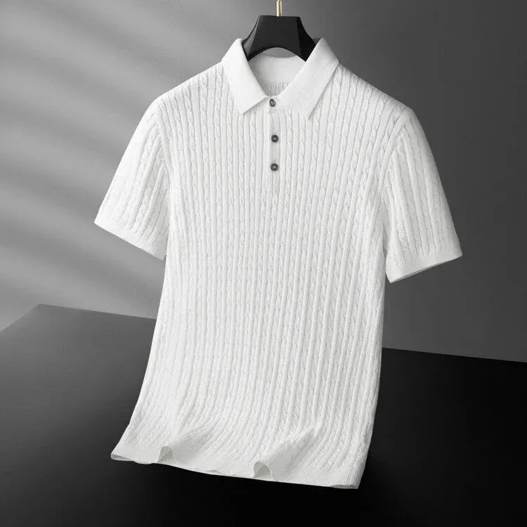 Men’s Textured Knit Short Sleeve Polo Shirt