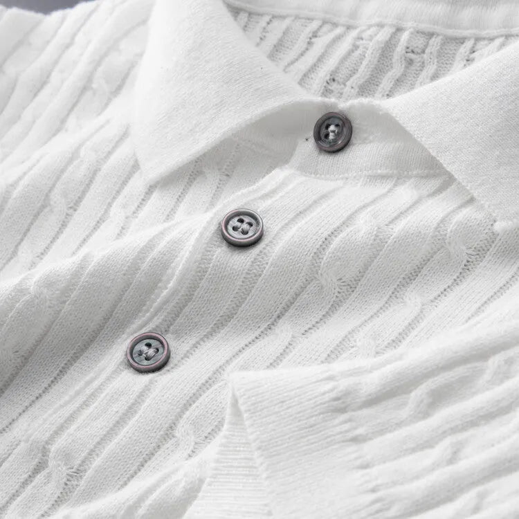 Men’s Textured Knit Short Sleeve Polo Shirt