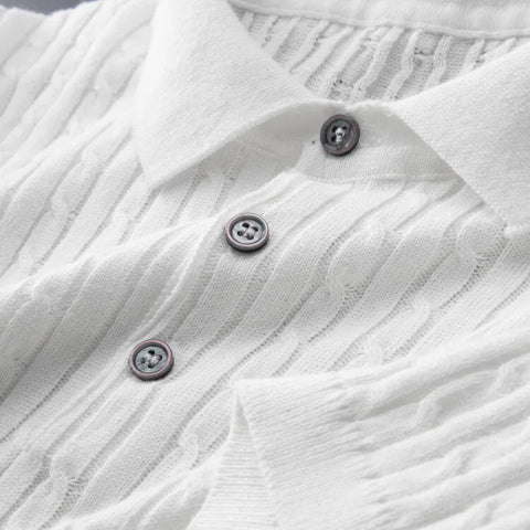 Men’s Textured Knit Short Sleeve Polo Shirt