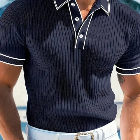 Men’s Ribbed Short Sleeve Polo Shirt