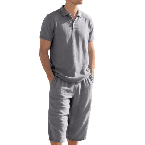 Men’s Relaxed Linen-Blend Polo Shorts Set