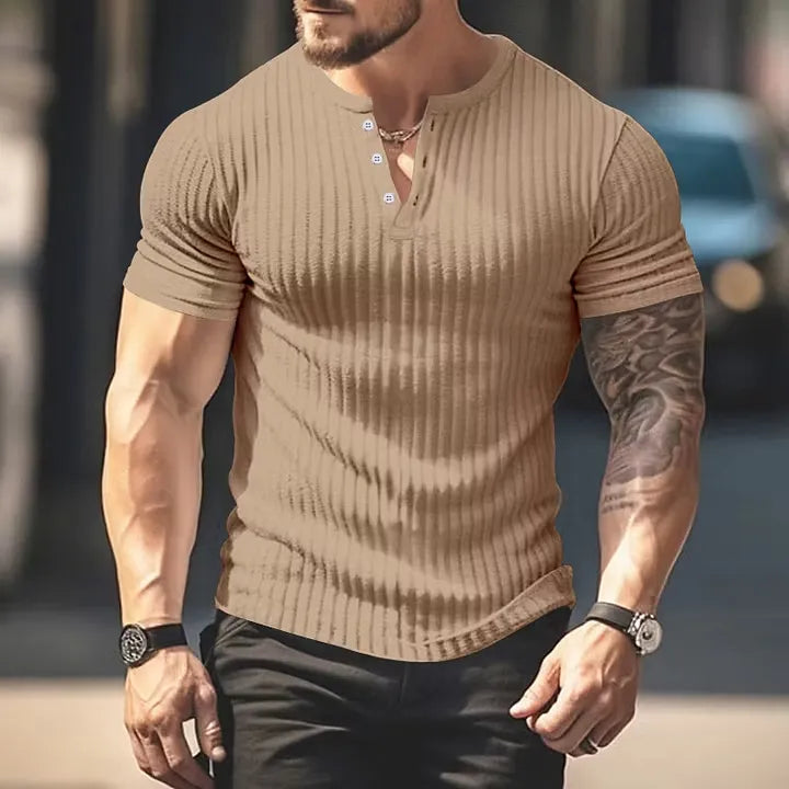 Men’s Ribbed Henley Muscle T-Shirt