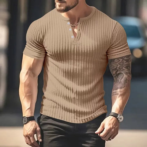Men’s Ribbed Henley Muscle T-Shirt
