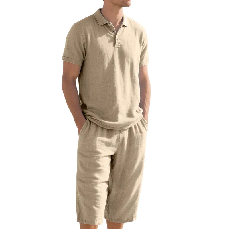 Men’s Relaxed Linen-Blend Polo Shorts Set