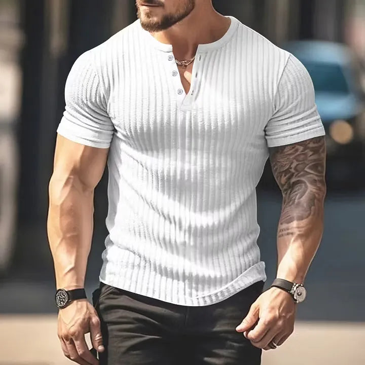Men’s Ribbed Henley Muscle T-Shirt