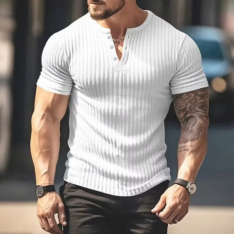 Men’s Ribbed Henley Muscle T-Shirt