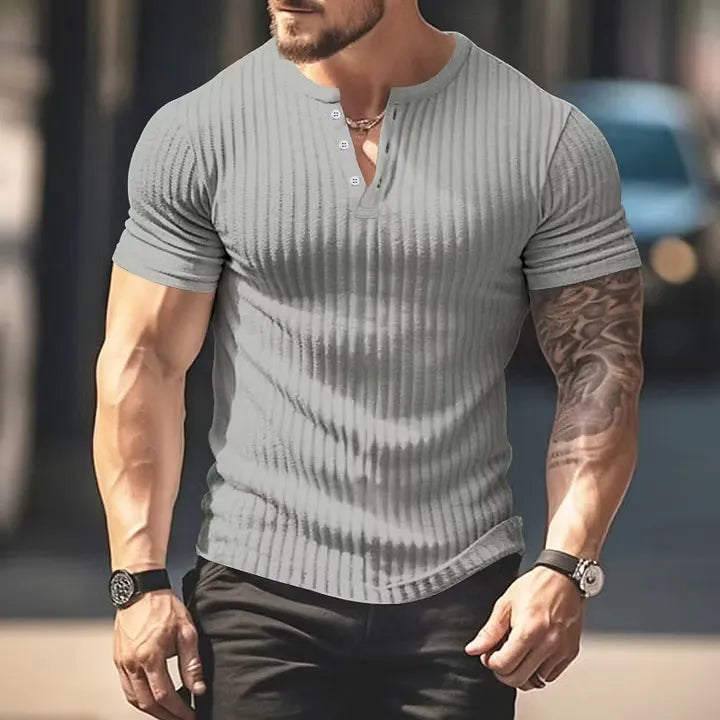 Men’s Ribbed Henley Muscle T-Shirt